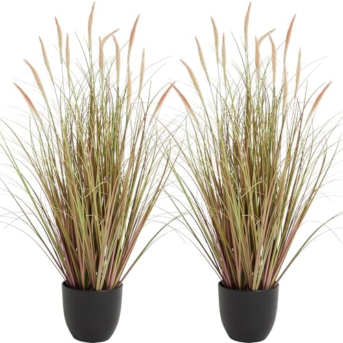 KOL 3ft 2-Pack Artificial Cattail Reed Grass, 35in Indoor Fake Onion Grass by KOL