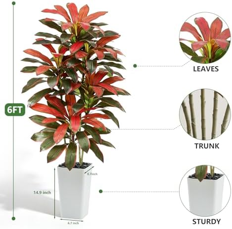 Artificial Red Dracaena Tree 6FT, Tall Fake Plants Indoor - Image 2