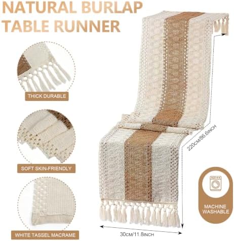6 Set Boho Table Placemats, Natural Cotton Burlap Woven Mats with Tassels & Bead Napkin Rings, Farmhouse Macrame Table Decor for Autumn Dining, Wedding & Home Use - Image 4