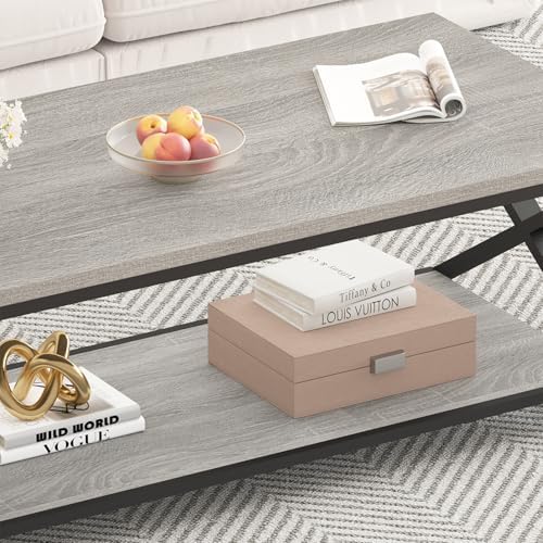 HSH 47" Rectangle Coffee Table with Storage for Living Room, Grey Oak - Image 6