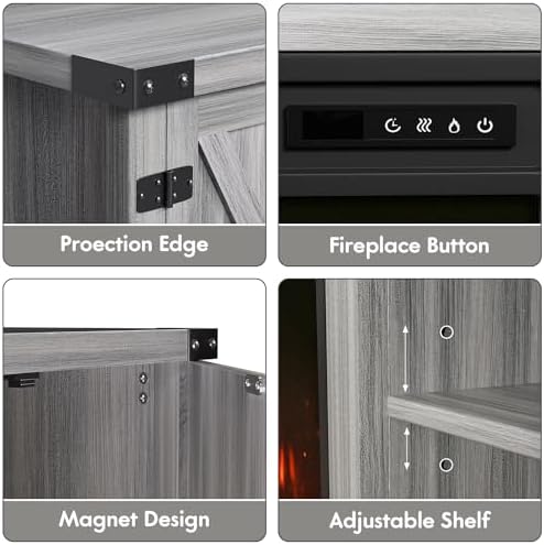 YESHOMY 58 Inch Fireplace TV Stand for TVs up to 65 Inch, Gray Wood - Image 4