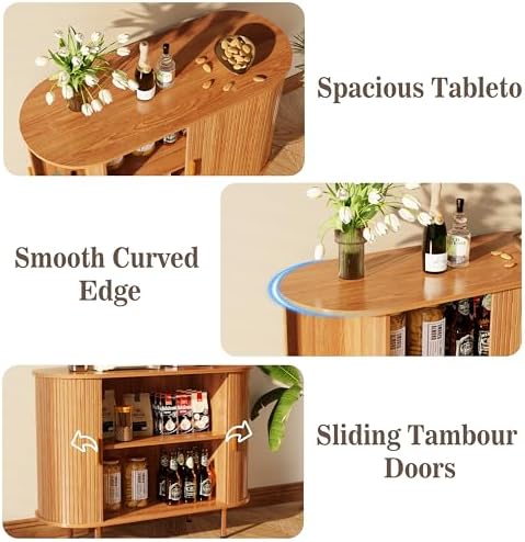DHH Sideboard Buffet Cabinet with Storage,Mid Century Modern Fluted Accent Coffee Bar Console Table,Tambour Sliding Doors& Adjustable Shelf for Kitchen, Living Room, Entryway (Yellow walnut40 Inch) - Image 4