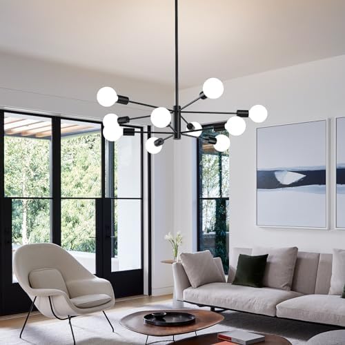 RUIYEY Modern Sputnik Chandeliers Light, 10-Light Black Chandeliers for Dining Room, E26 Height Adjustable Chandelier Ceiling Lighting Fixture for Farmhouse Kitchen Island Living Room Foyer - Image 5