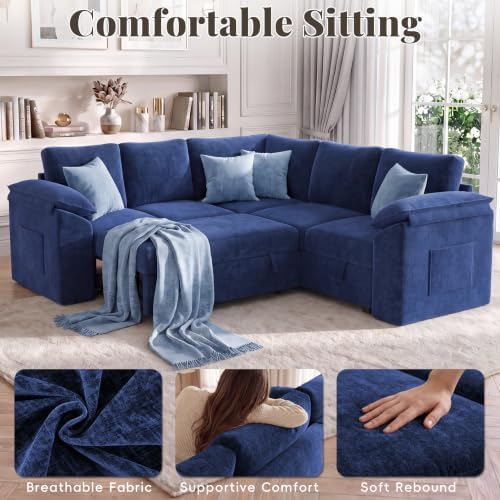 85 in L Shaped Modular Sectional Sofa Couch for Living Room, Blue - Image 5