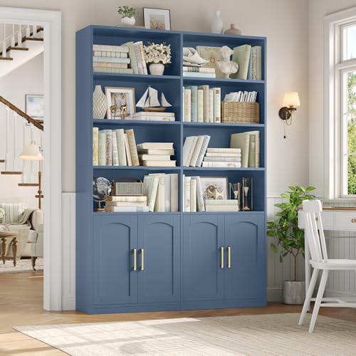 FACBOTALL Bookshelf and Bookcase with Doors, Double Wide Large Bookshelves - Image 2