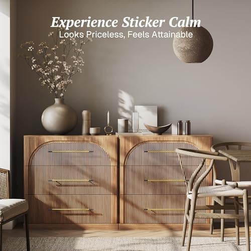 BELLEZE Set of 2 Fluted Modular Sideboard Cabinet, Classic Modern Buffet Cabinet with 3 Drawers, 65'' Accent Credenza Cabinet for Living Room Kitchen Entryway (Camel) - Image 4