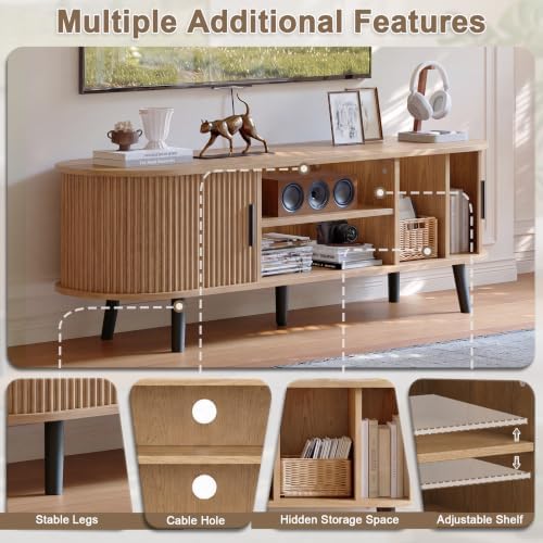 ChooChoo 54" Mid Century Modern TV Stand with Fluted Sliding Doors - Image 3
