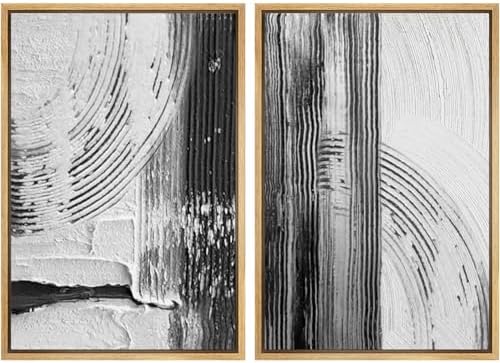 SIGNWIN Framed Canvas Print Wall Art Set Black White Industrial Paint Strokes Abstract Shapes Illustrations Modern Art Minimal Decorative Nordic for Living Room, Bedroom, Office - 16"" x24 x2 Natural by SIGNWIN