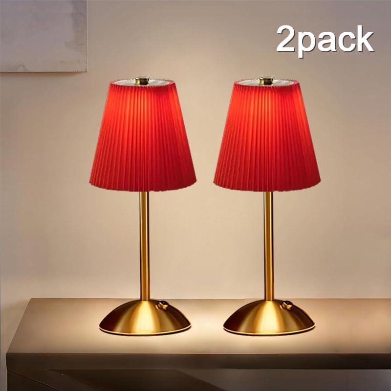 2pack Red Cordless Rechargeable LED Table Lamp,3 Colors, Dimmable,2200mAh, Touch Control, Portable Night Light for Bedroom, Restaurant,Christmas Decorations. - Image 2