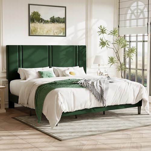 Allewie King Size Platform Bed Frame with Velvet Upholstered Headboard - Image 3