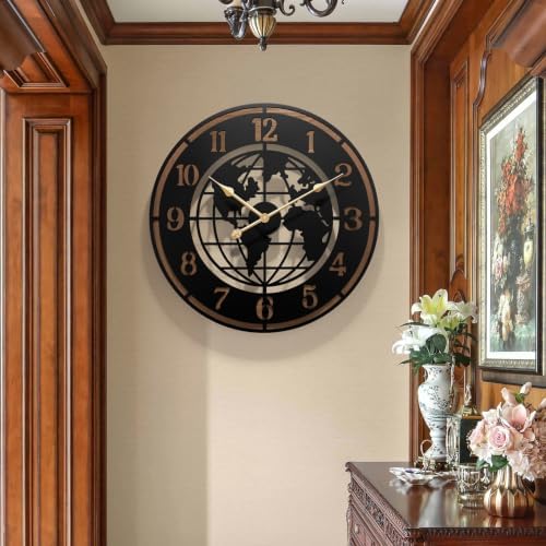 Large World Map Wall Clock,32" Wooden Minimalist Modern Clock by KEQAMHOMEDECOR