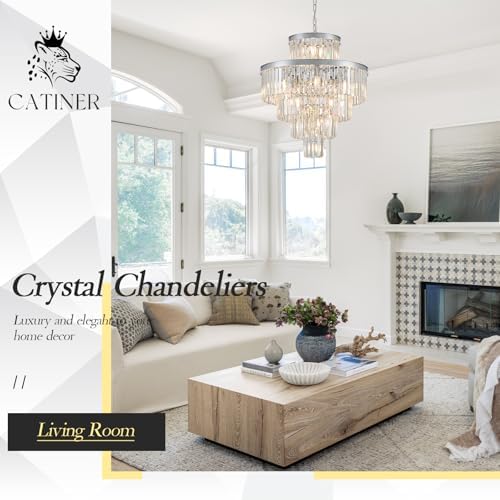 CATINER 24" Modern Crystal Chandeliers,15-Light Chrome Round Light Fixture - Image 5
