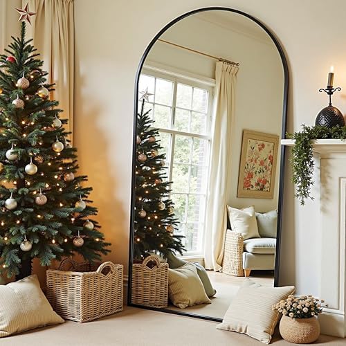 78''x38'' Oversized Full Length Mirrors, Arched Floor Mirror with Stand, Full Body Large Standing Mirror/Leaning/Hanging Wall Mounted for Living Room, Bedroom, Black - Image 2