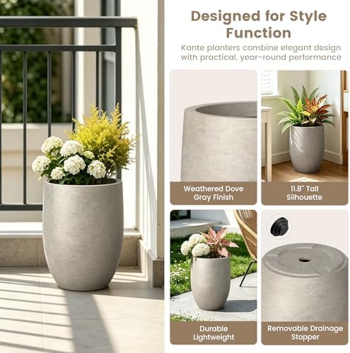 Kante Small Round Curved Weathered Concrete Planter 9.1" Dia, Outdoor - Image 4
