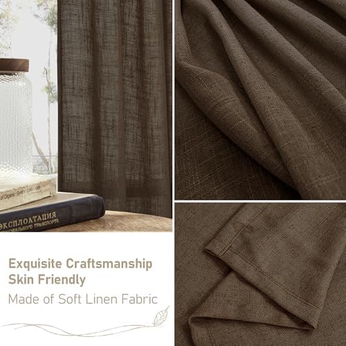 LAMIT Dark Brown Sheer Linen Curtains 2 Panels Set Light Filtering Panels - Image 6