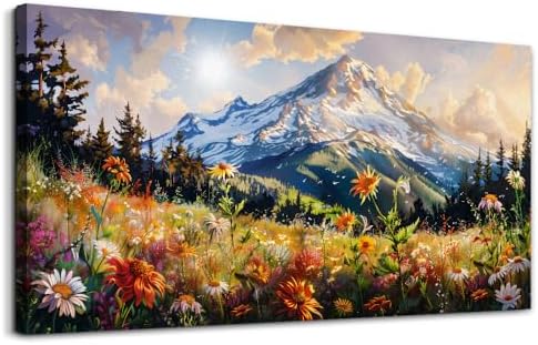 FUHAIHUA Canvas Wall Art For Living Room Large Framed Wall Decor For Office Modern Bedroom Decorations Mountain Flower Landscape Pictures Farmhouse Paintings Artwork Aesthetic Home Decor 30x60 In by FUHAIHUA
