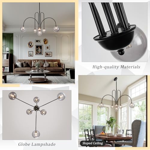 CATINER Modern 40" 6-Light Black Sputnik Chandelier with Smoke Glass Globe - Image 5