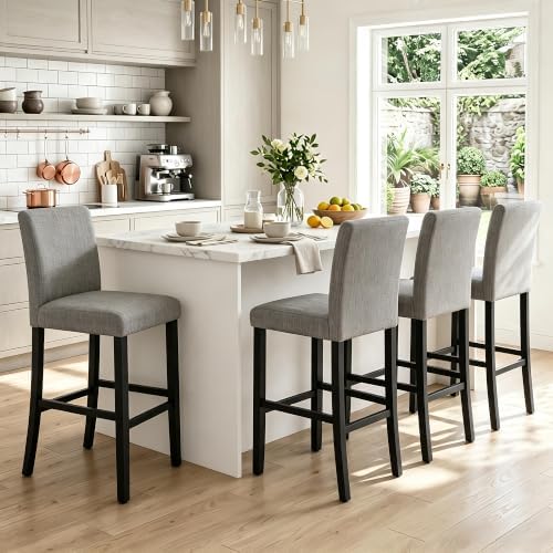 LSSPAID Bar Stools Set of 4, Grey Fabric Upholstered Barstools by LSSPAID