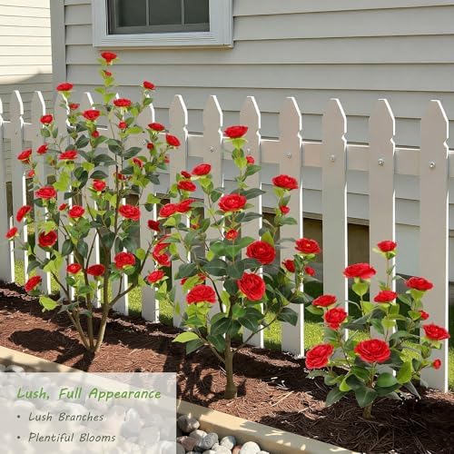 Nafresh 2FT Lush Artificial Red Camellia Tree Outdoor 2 Pack, 24inch Faux Camellia Plant, Fake Camellia Flowers Tree for Indoor Outdoor Living Room Home Patio Front Door Garden Decor - Image 4