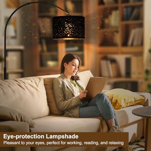 Modern Arc Floor Lamp, Tall Pole Lamp with Black Stars Lampshade - Image 5