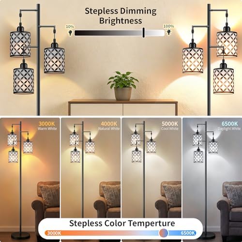 72" Dimmable Floor Lamp with Remote & Timer, Industrial Farmhouse Rustic Standing Lamp for Living Room Bedroom, 3 Individually Controlled Heads, 2 Height Options, 3 x LED Bulbs Included - Image 4