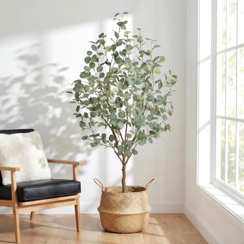5FT Artificial Eucalyptus Tree Indoor, Faux Eucalyptus Tree with 477 Silk Leaves, Tall Fake Tree - Artificial Tree Indoor for Living Room Office Bedroom Home Decor - Image 6