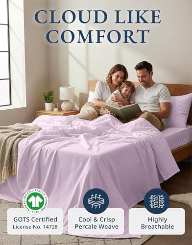 LANE LINEN Twin XL Sheet Set 100% Organic Cotton Percale 3pc - Orchid Petal - Image 2