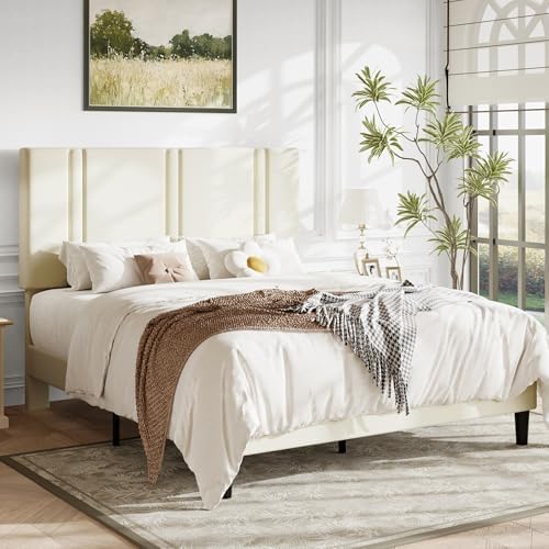 Allewie Full Size Platform Bed Frame with Velvet Upholstered Headboard - Image 3
