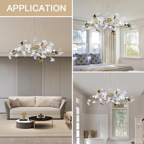 Modern Tree Branch Chandelier for Dining Room, L39inch Ginkgo Leaf Chandeliers Brass Rectangle Chandelier Large Luxury Hanging Lights Fixture for Living Room Kitchen Island, 5-Light - Image 2