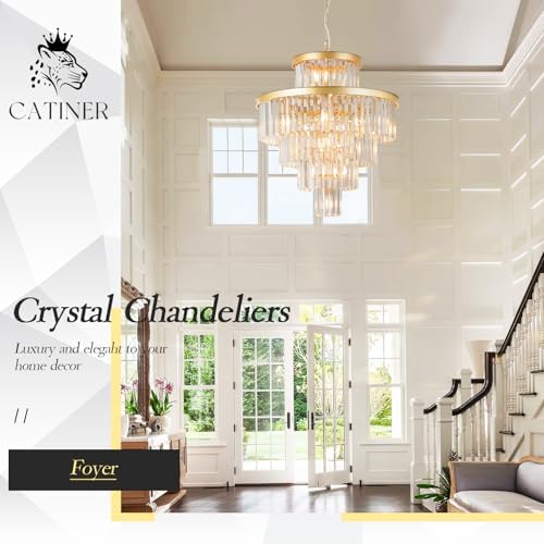 CATINER 24" Modern Crystal Chandeliers,15-Light Gold Round Light Fixture - Image 3