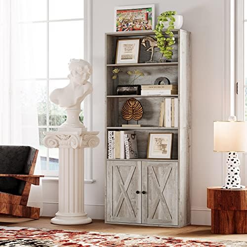 IRONCK Industrial Bookshelves and Bookcases with Doors Floor Standing 6 Shelf Display Storage Shelves 70 in Tall Bookcase for Home Office, Living Room - Image 2