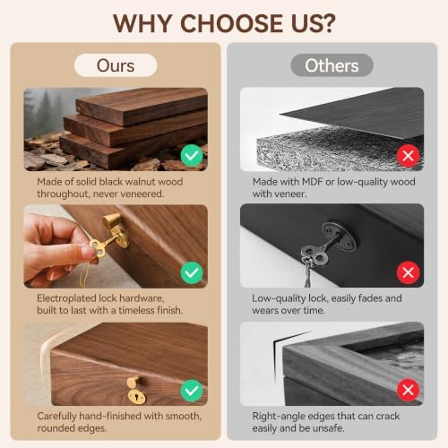Black Walnut Wooden Lockable Jewelry Box, 2 Layer Large Organizer for Women - Image 6