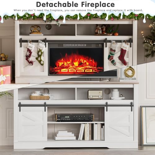YESHOMY Farmhouse Fireplace TV Stand for Television up to 65+ Inch, White - Image 3