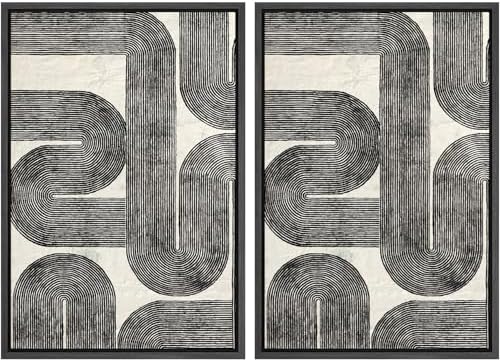 SIGNWIN Framed Wall Art Print Set Black and White Geometric Line Abstract Photography Modern Art Rustic Relax/Calm Multicolor for Living Room, Bedroom, Office - 24"" x36 x2 BLACK by SIGNWIN