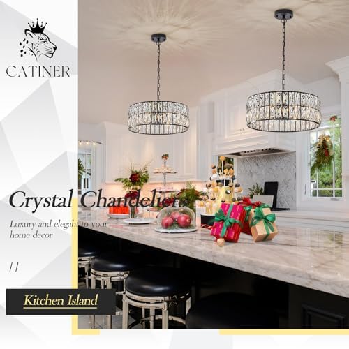CATINER Black Crystal Chandelier 18" 6-Light Modern Semi Flush Pendant - Image 6