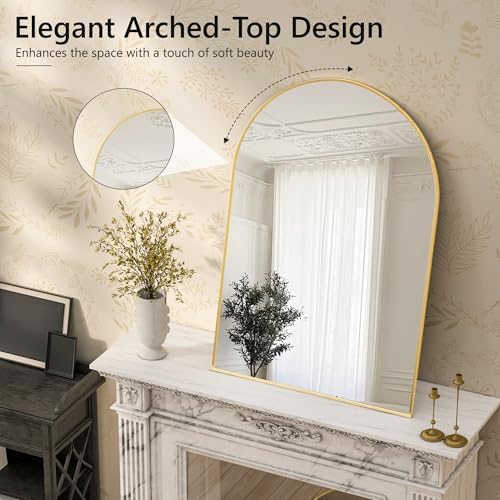 Arched Bathroom Mirror for Wall, 36" x 24" Metal Frame Vanity Mirror, Gold - Image 5