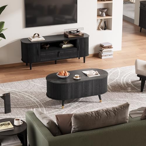 JOINICE Oval Lift Top Coffee Table with Storage for Living Room,43",Black - Image 7
