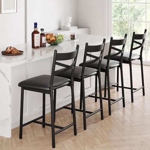 Garvee 26'' Bar Stools Set of 2, Counter Stools with Back & Thick Cushion - Image 5