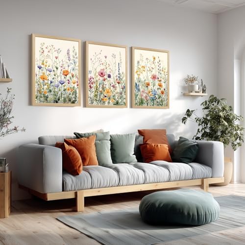 LLEEMPI Colorful Floral Wall Art Set of 3, 16x24 Wood Framed Canvas Prints - Image 3