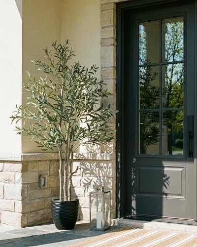 KOL 6ft Artificial Olive Tree Indoor, Tall Faux Olive Trees, Fake Olive Tree Floor Plant for Home Office Living Room Decor with Matte Black Pot - Image 2
