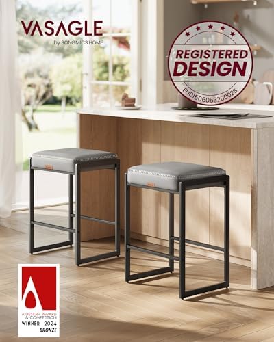 VASAGLE Bar Stools Set of 4, Counter Height, PU Leather, 26-Inch - Image 3
