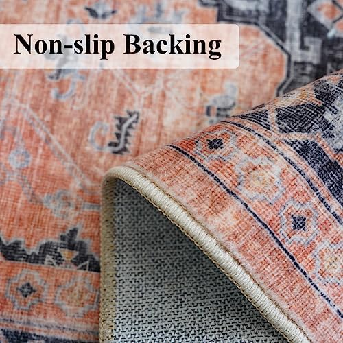 Washable 2x3 Small Area Rug: Vintage Indoor Soft Non Slip Door Mat Stain Resistant Carpet for Bedroom Living Room Light Weight Floor Mat for Kitchen Bathroom - Perfect for Homes with Pets (2x3,Orange) - Image 6