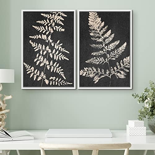 SIGNWIN Canvas Print Wall Art Set Black Tan Forest Fern Plant Leaf Silhouette Nature Wilderness Illustrations Modern Art Rustic Multicolor for Living Room, Bedroom, Office - 24"" x36 x2 White - Image 2