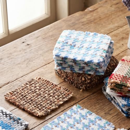 Set of 10 Fabric Drink Coasters, Handcrafted Cotton Woven Coasters for Table, Coastal Farmhouse Table Decor for Coffee Tea Cocktails, Absorbent Soft Desk Coasters for Kitchen Office, Housewarming Gift - Image 7