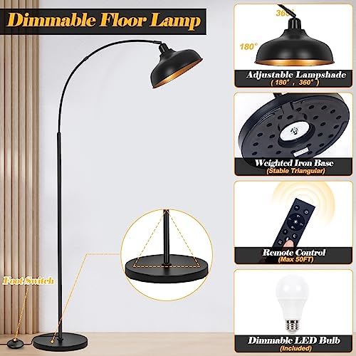 Arch Floor Lamps with Remote, Dimmable Floor Lamp 70” Black Tall Lamp - Image 2
