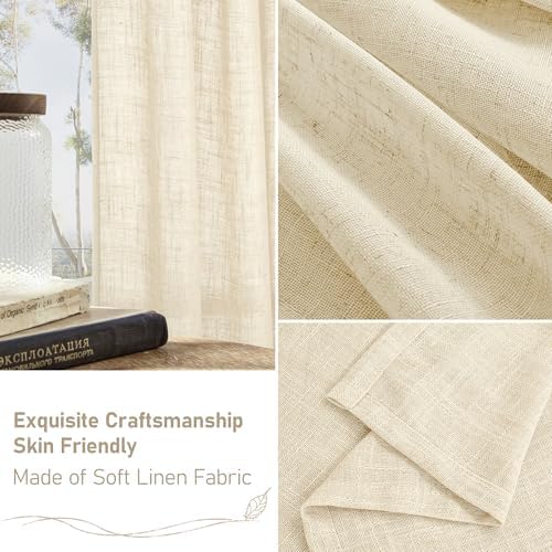 LAMIT Beige Linen Curtains 45 Inches Long for Bedroom Small Window - Image 6