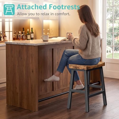 WINAZ Rustic Bar Stools, 24 Inch Barstools, Counter Height Stools with Footrest, Wooden Stool for Kitchen Island, Heavy Duty Backless Chair for Dining Table Farmhouse Outdoor 1 PC - Image 5