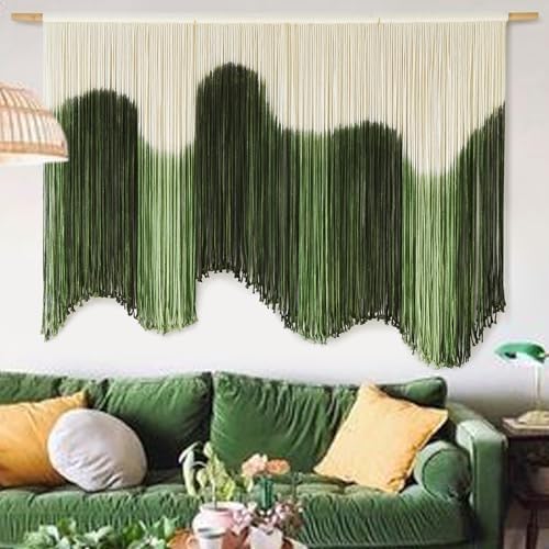 Macrame Wall Hanging Green Hand-Dyed Ombre Fiber Art Geometric 57"W*39"L by IOWER