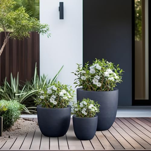 Kante Set of 3 Charcoal Concrete Bowl Planters 18" 14" 10" Dia - Image 3