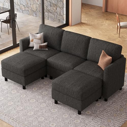 Belffin 84.3" 5 Seats U Shaped Couch Modular Sectional Sofa Washable Sectional Couches for Living Room Comfy Couches with Storage Seat Couch Sofas with Chaise,Dark Grey - Image 7